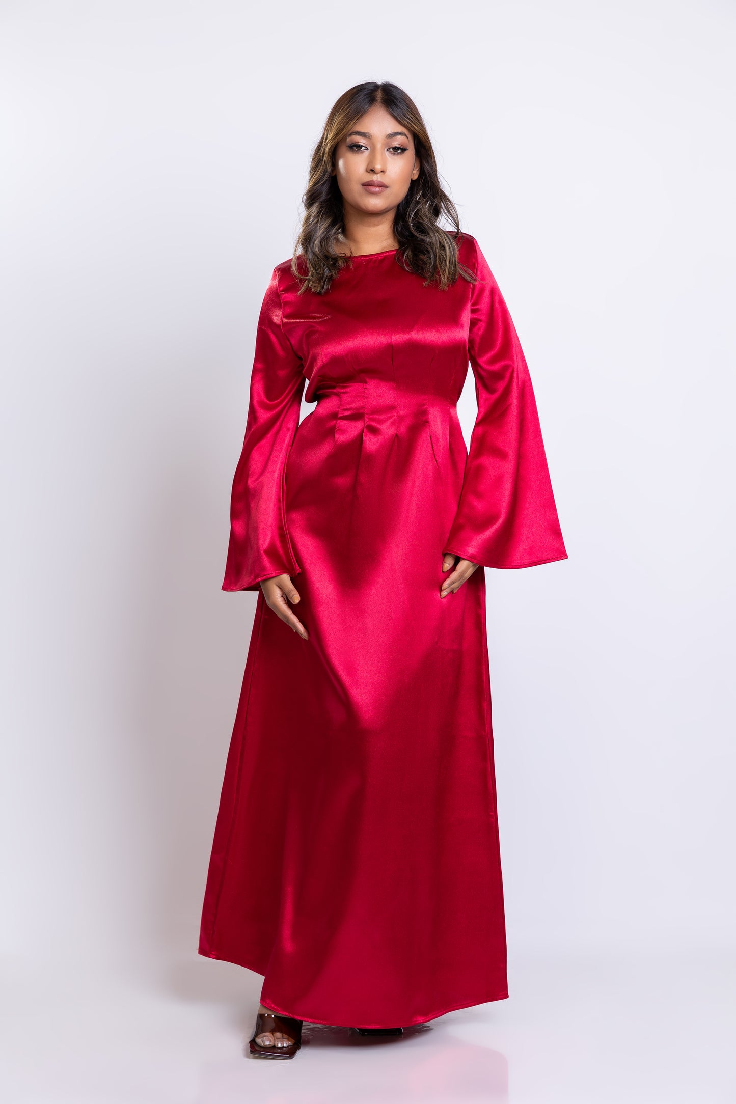 Deep Red Satin Dart-Maxi