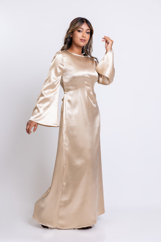 Gold Satin Dart-Maxi