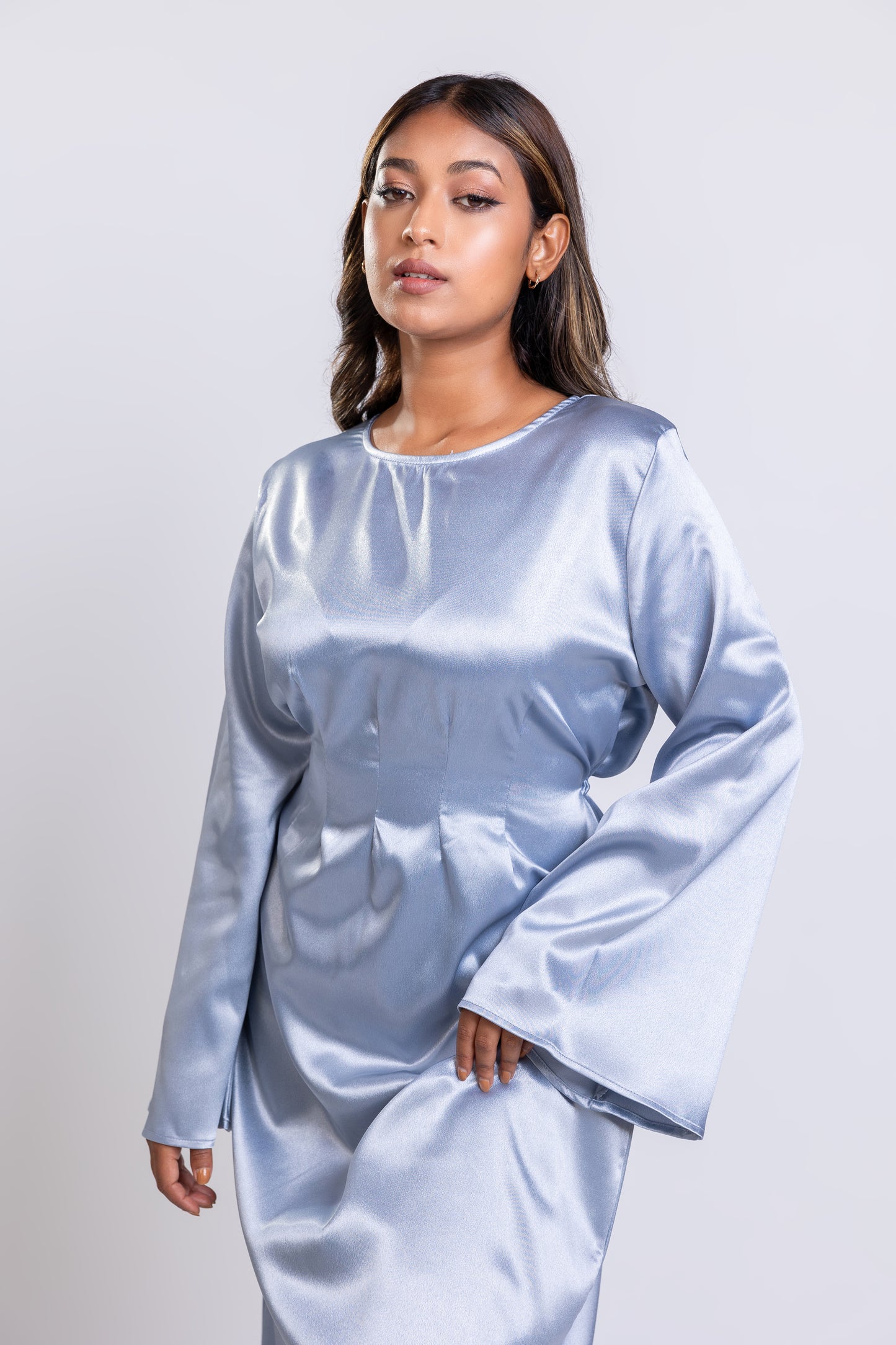Silvery Satin Dart-Maxi