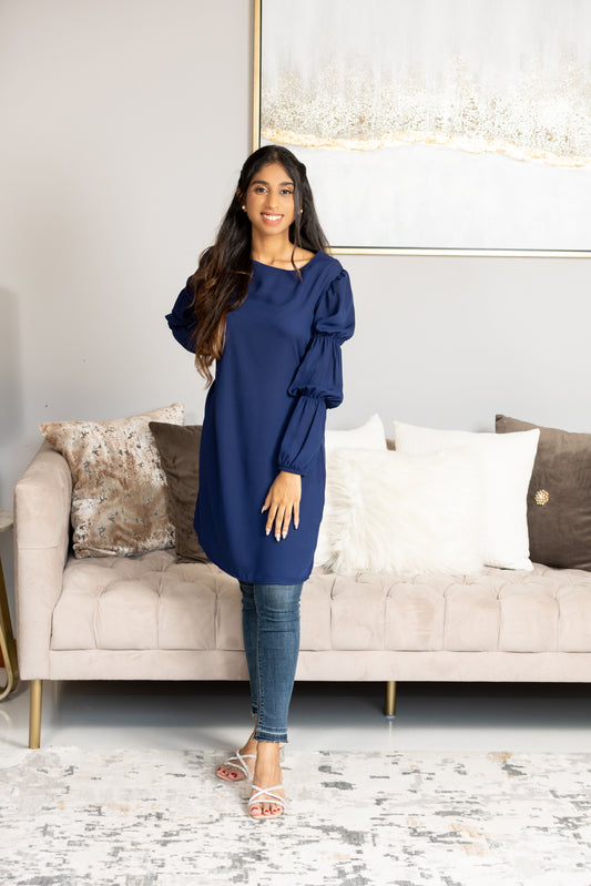 Blue tiered-sleeve top