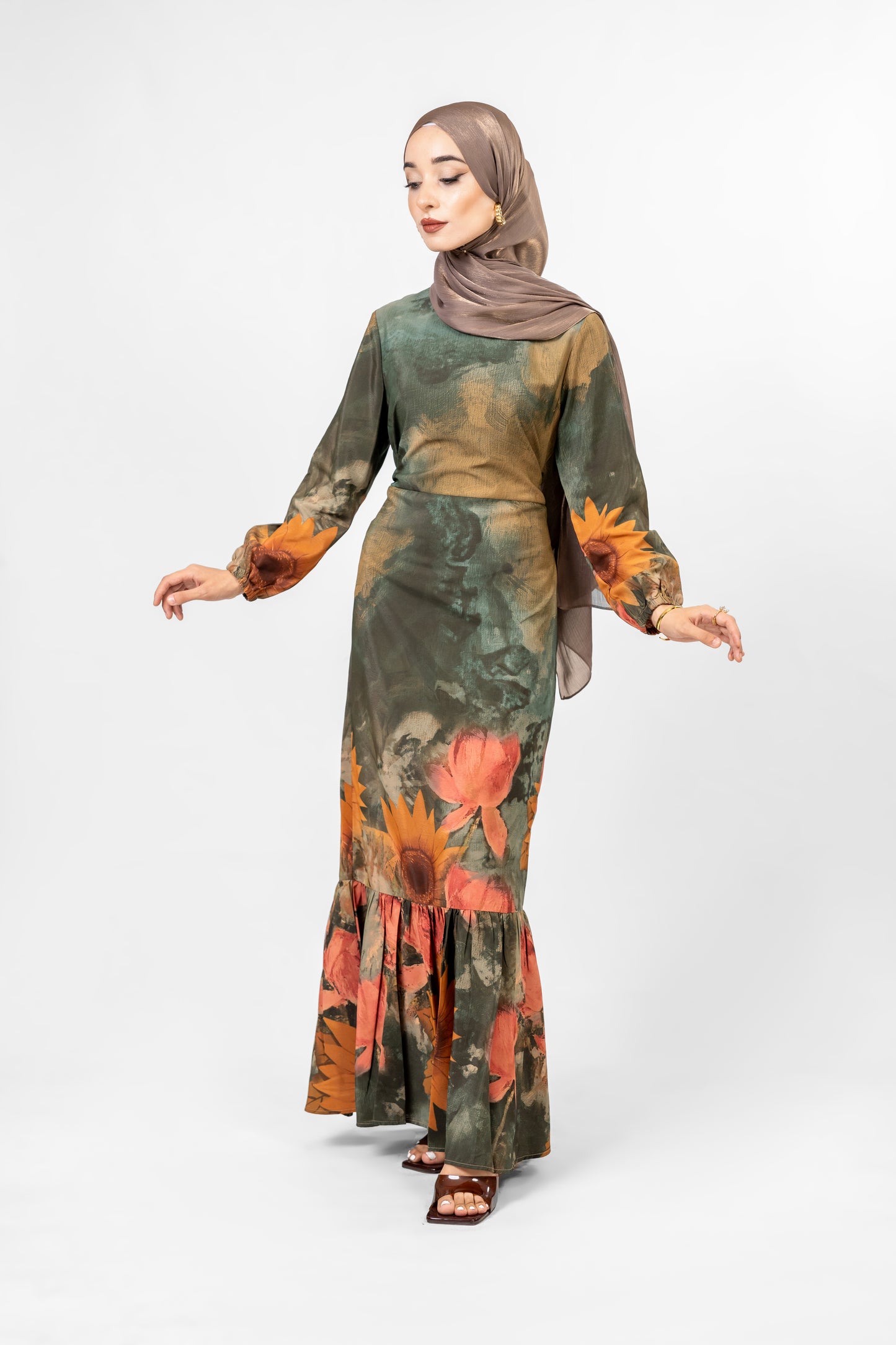 Georgette sunflower print dress