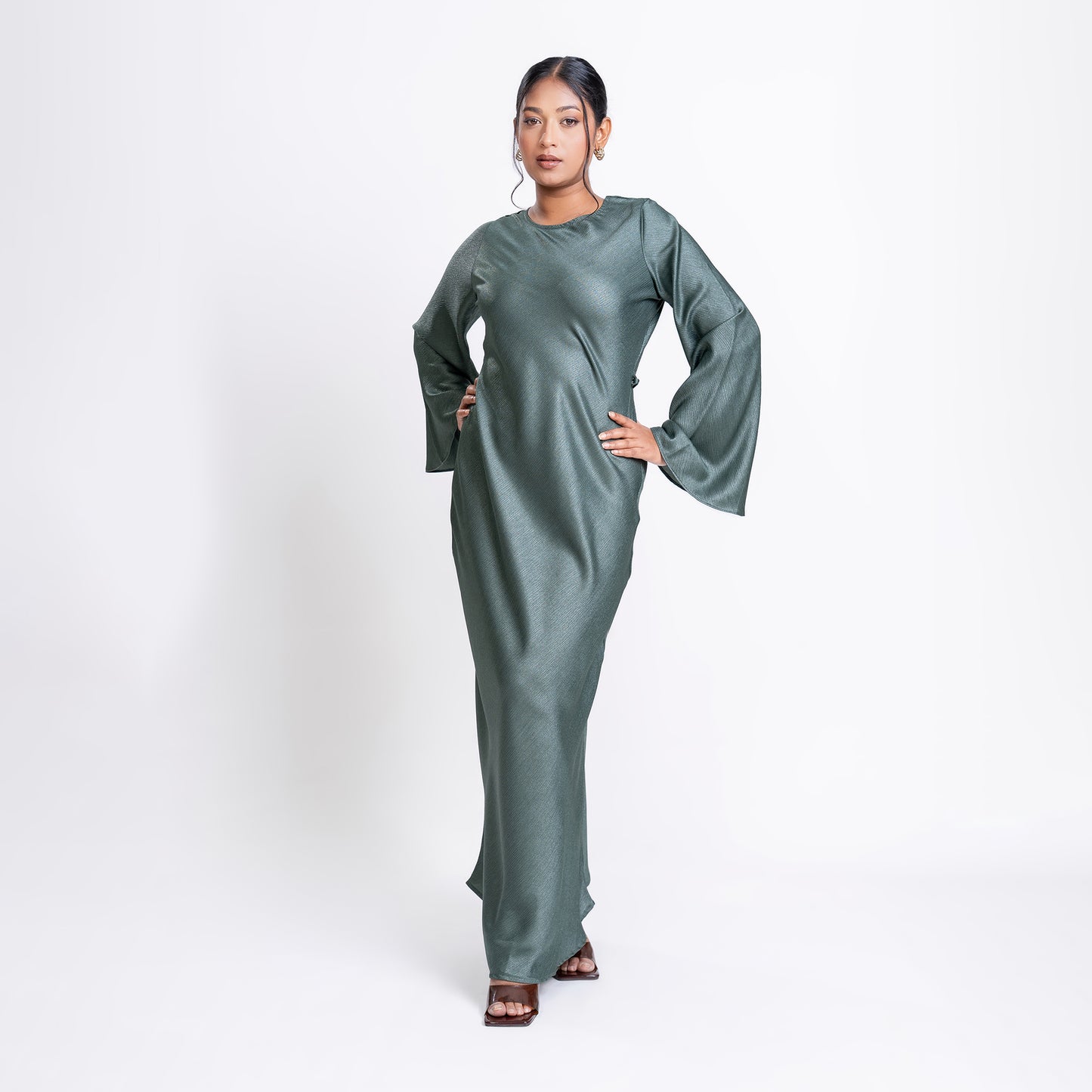 Shimmer Bias Slip Dress- Jade