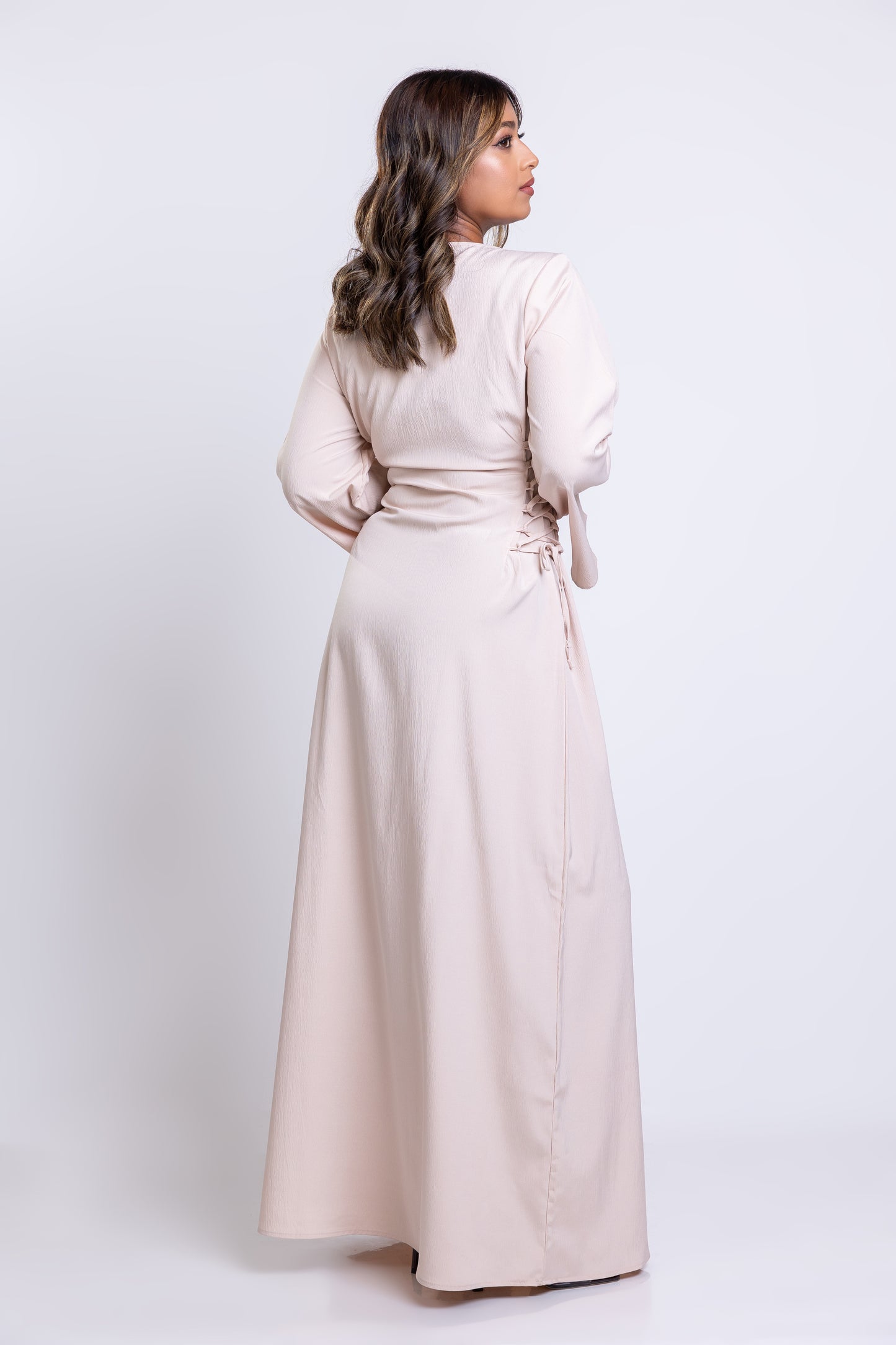 Cream crepe side-lace maxi dress