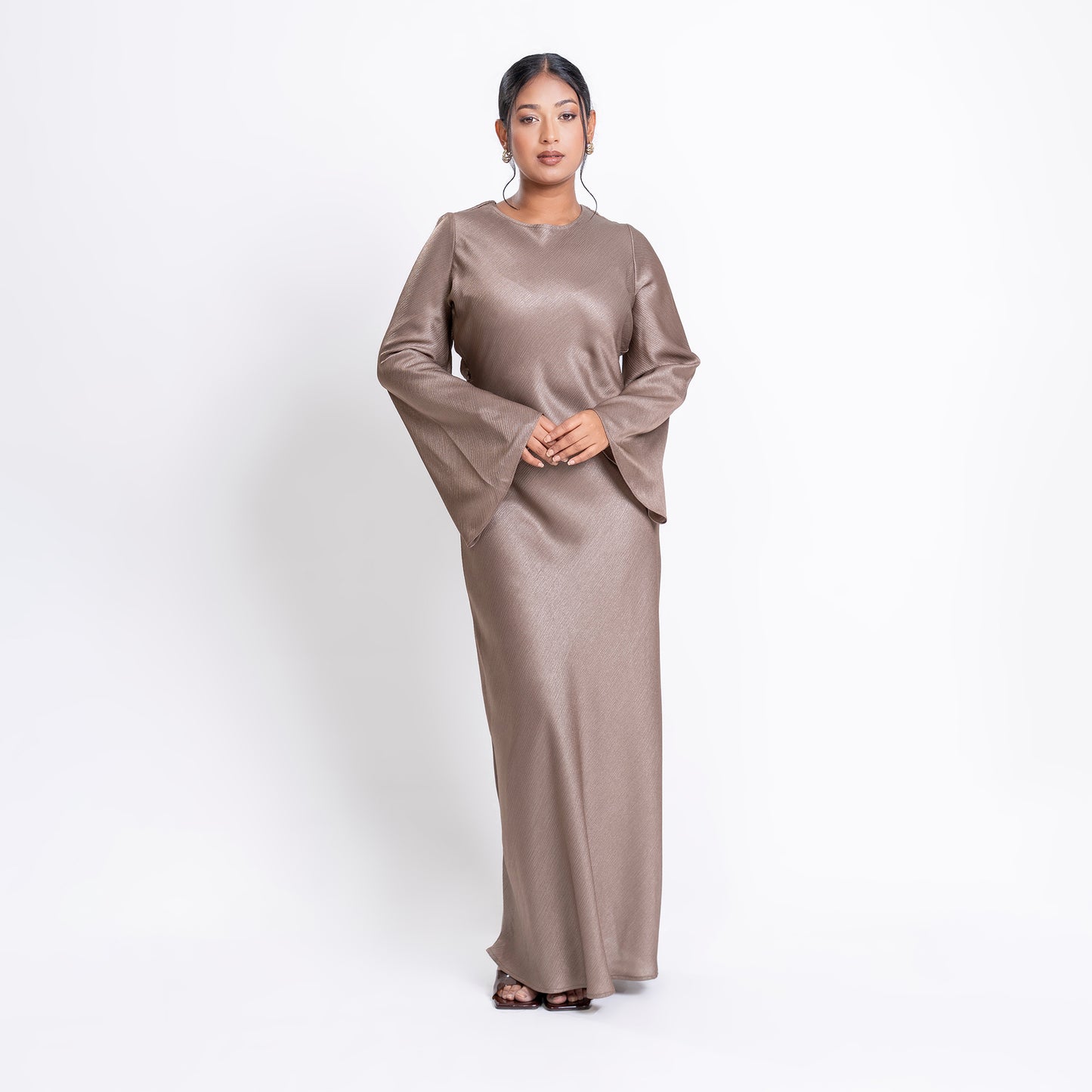 Shimmer Bias Slip Dress- Mink