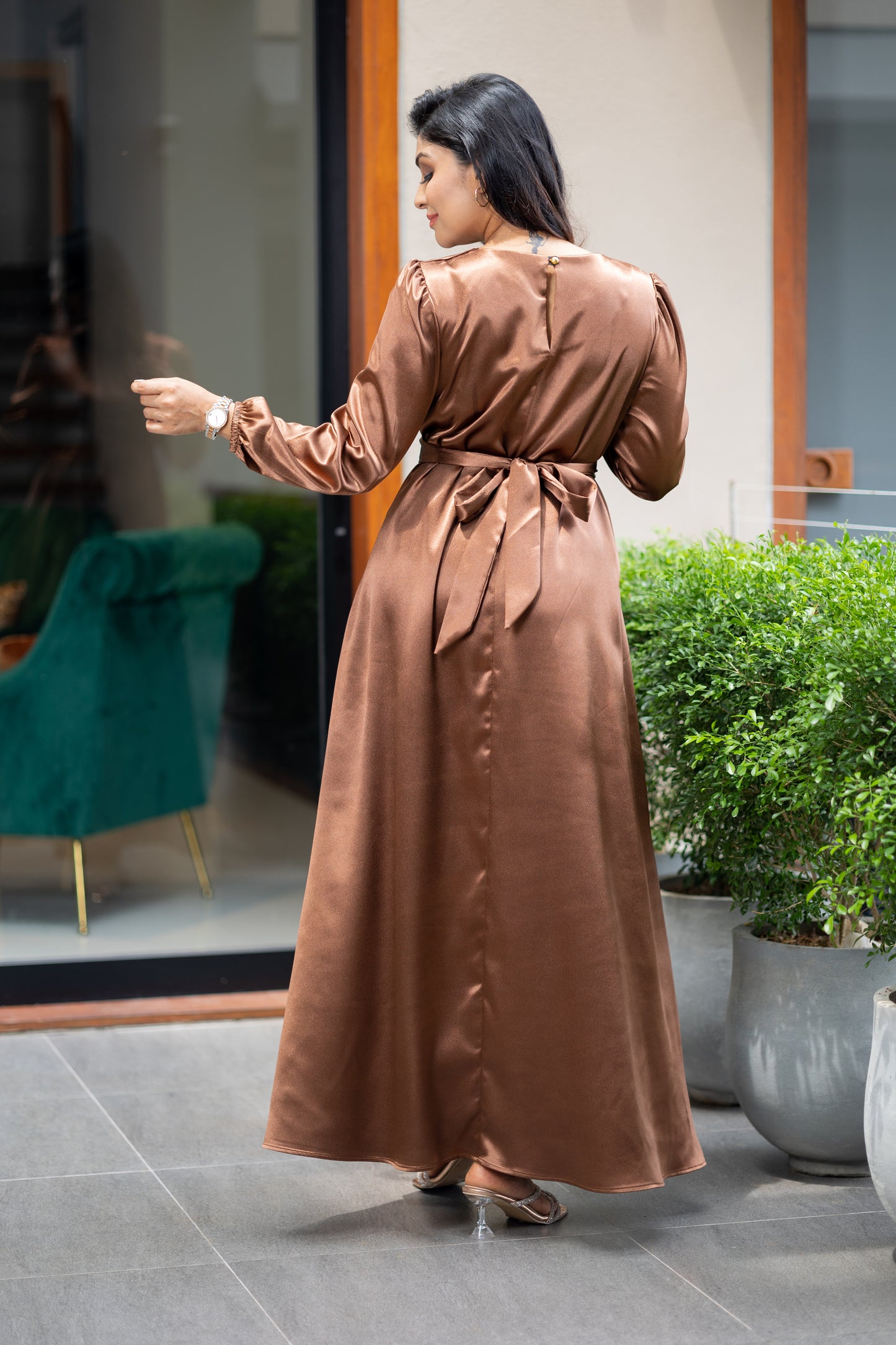 Bronze Satin Tie-waist maxi