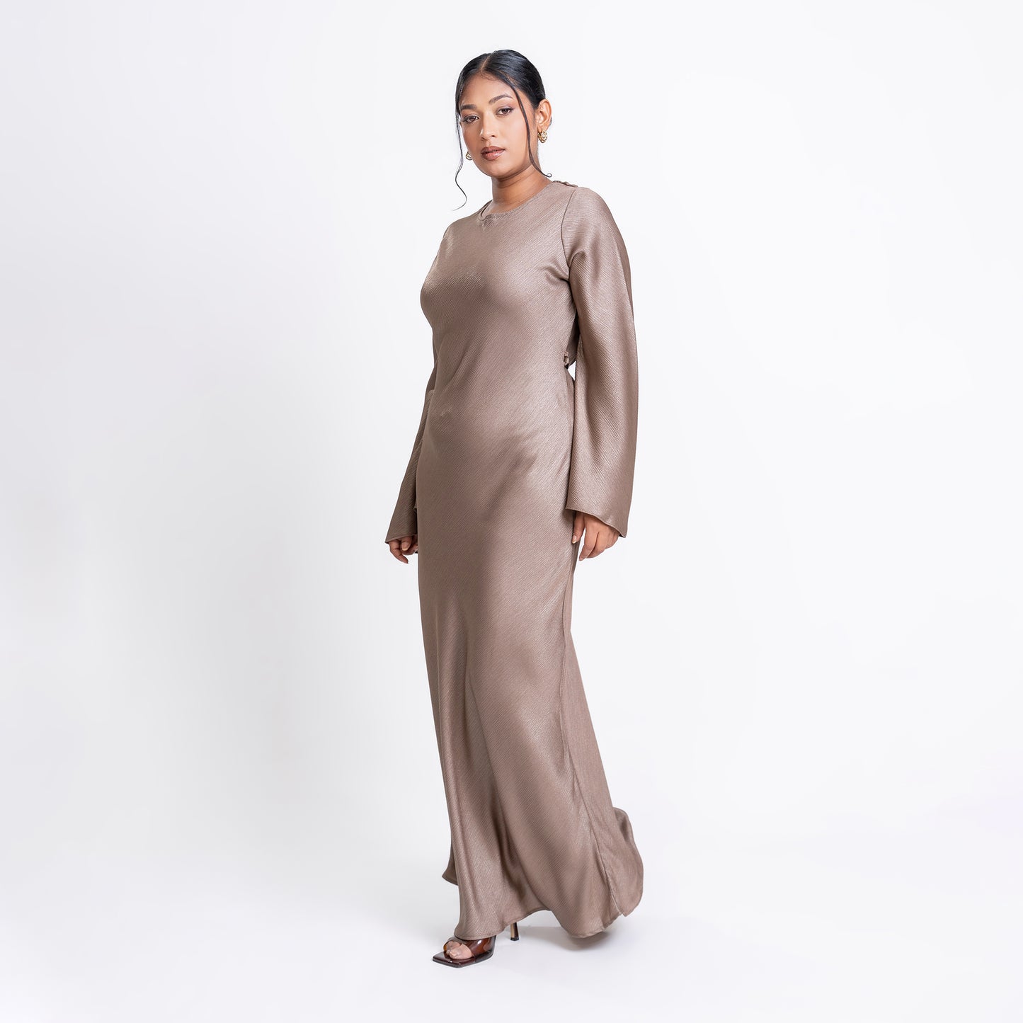 Shimmer Bias Slip Dress- Mink