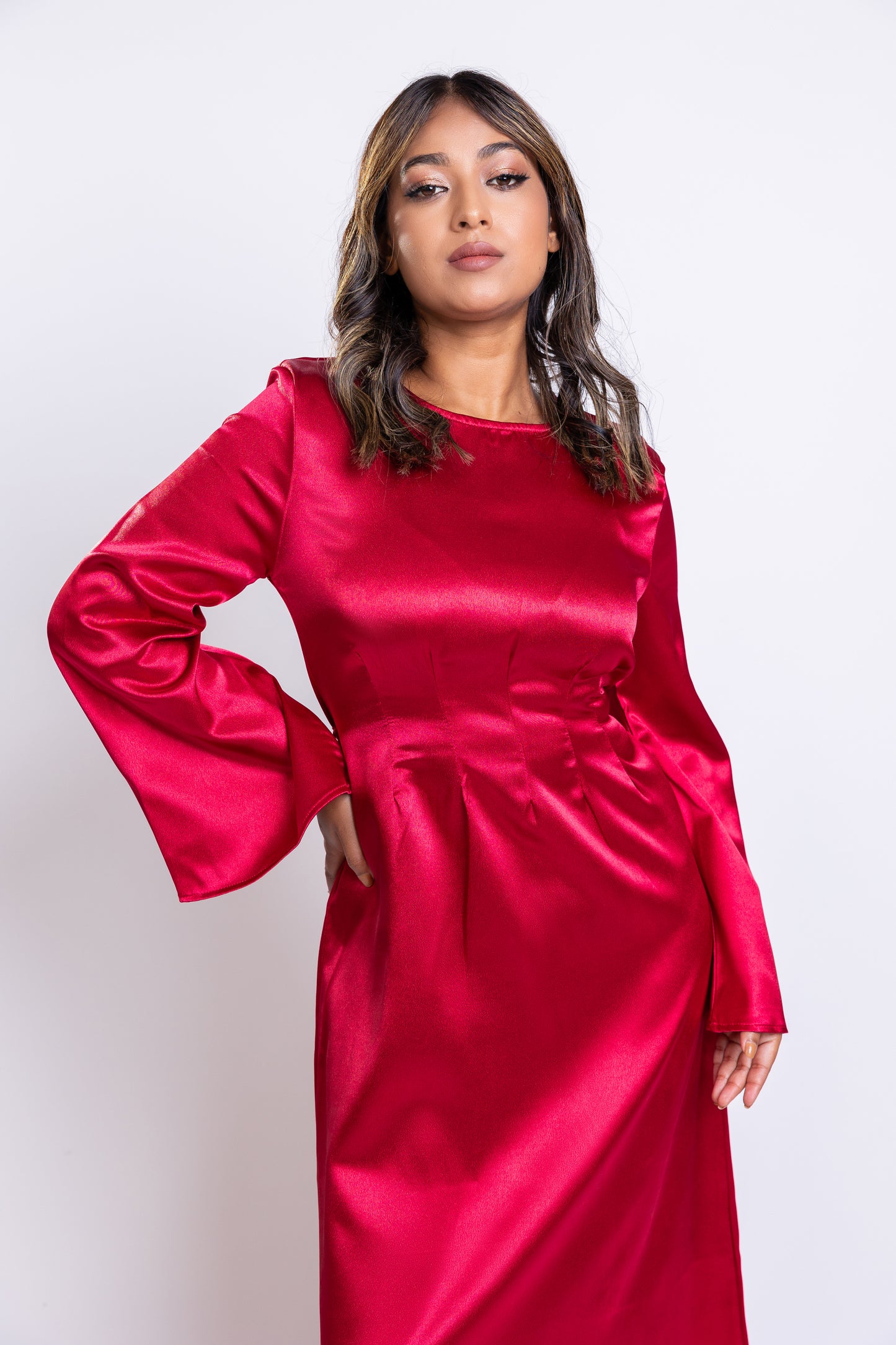 Deep Red Satin Dart-Maxi