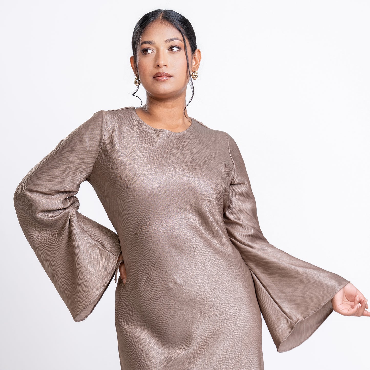 Shimmer Bias Slip Dress- Mink