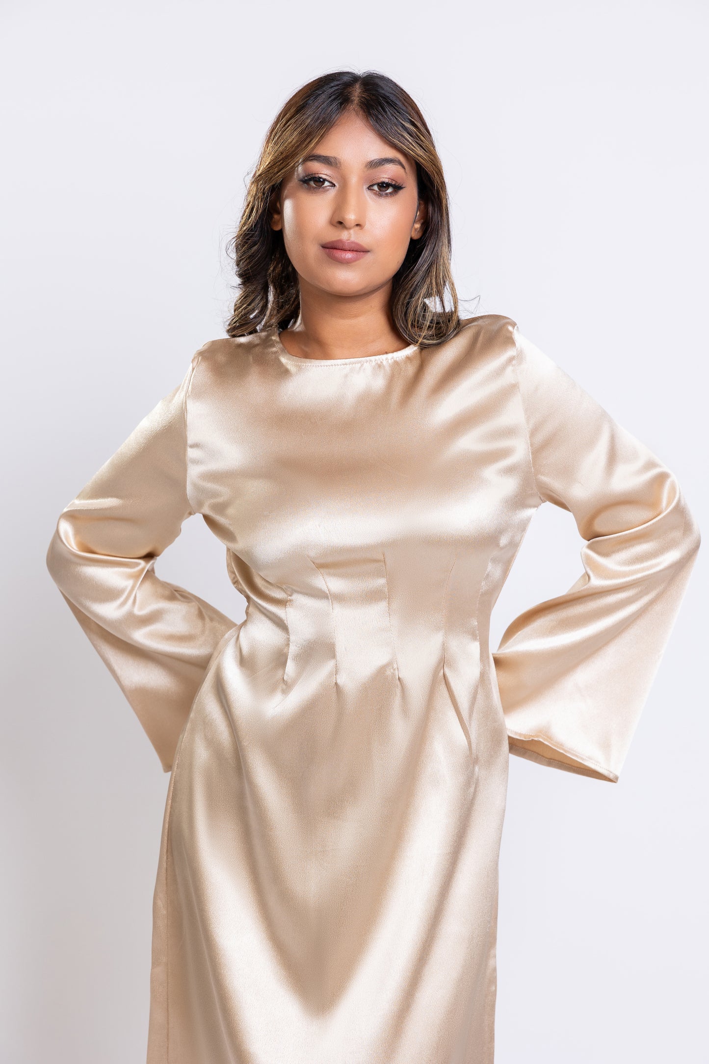 Gold Satin Dart-Maxi