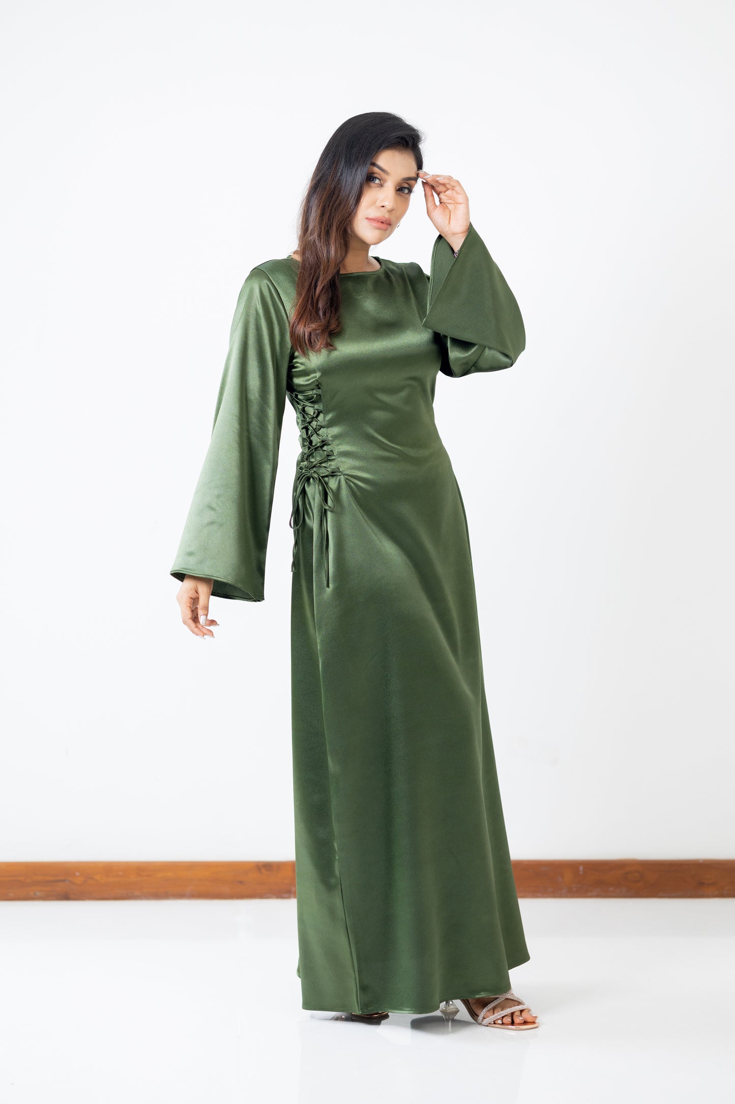 Green side-lace maxi dress