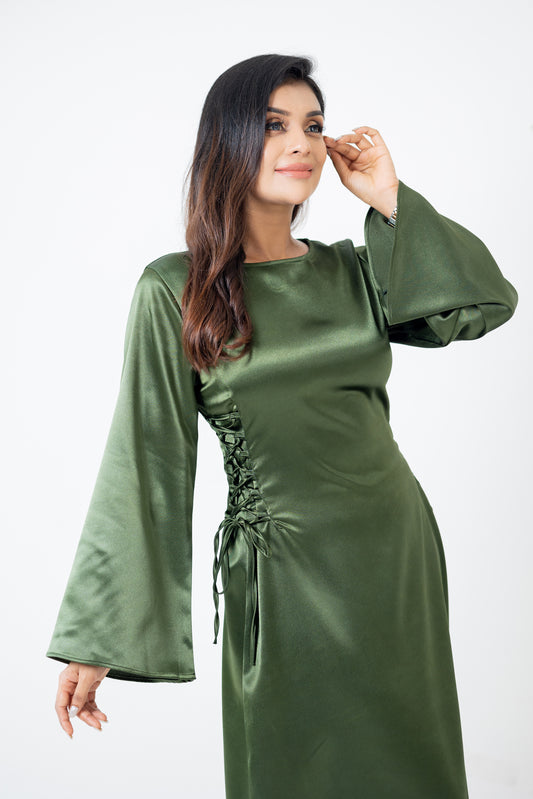 Green side-lace maxi dress