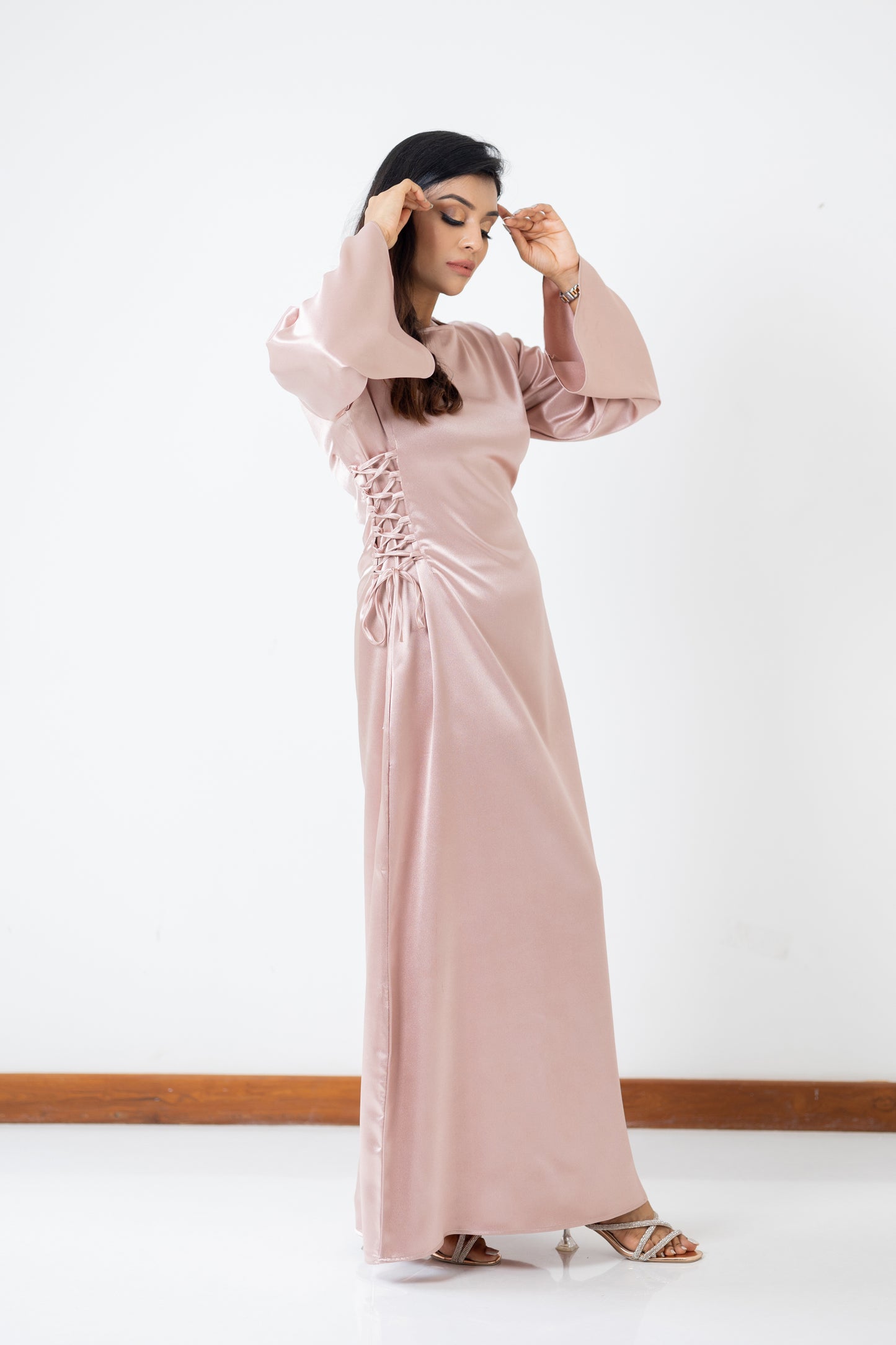 Dusty pink side-lace maxi dress