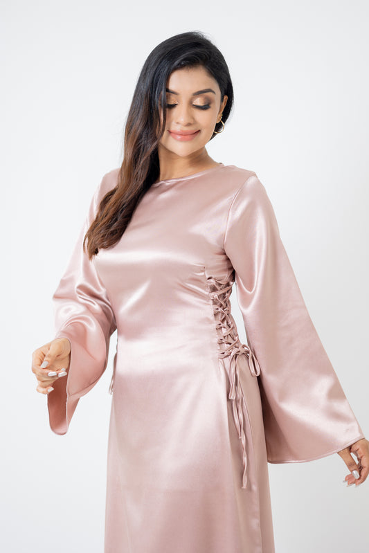 Dusty pink side-lace maxi dress