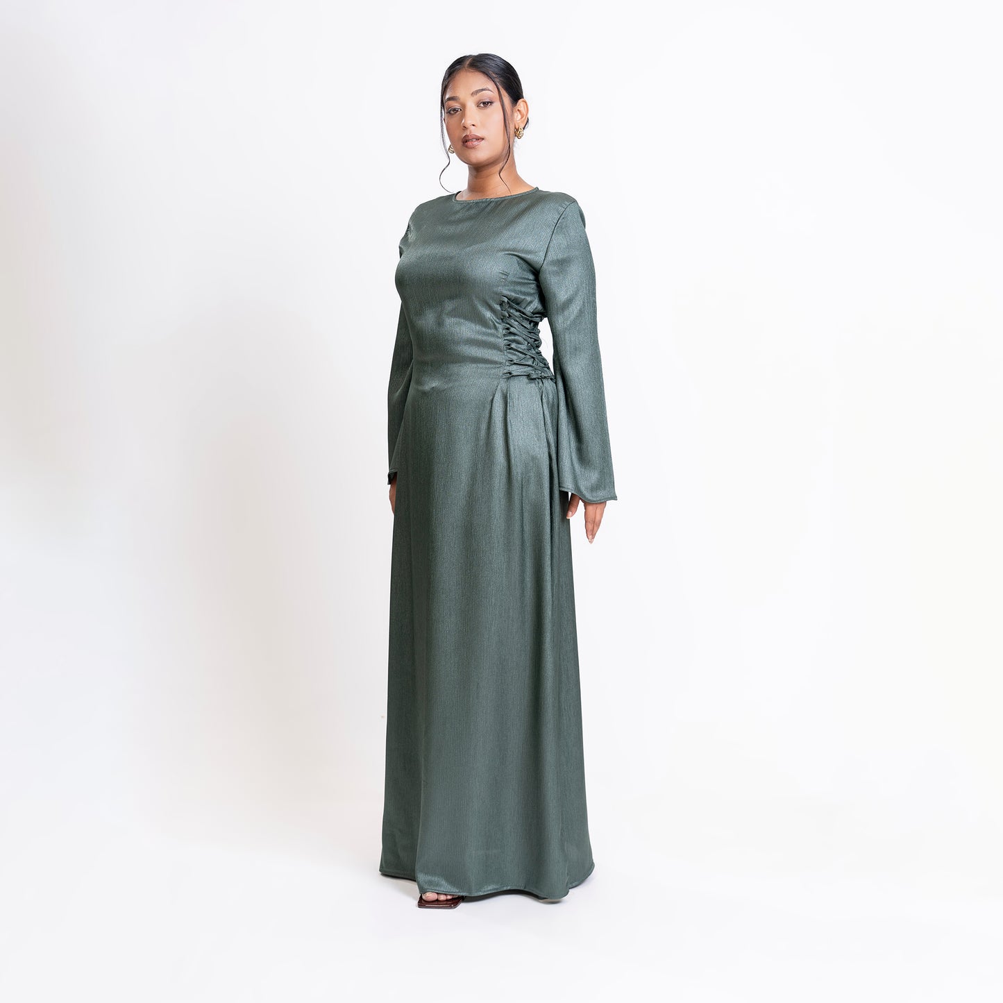 Jade shimmer side-lace maxi