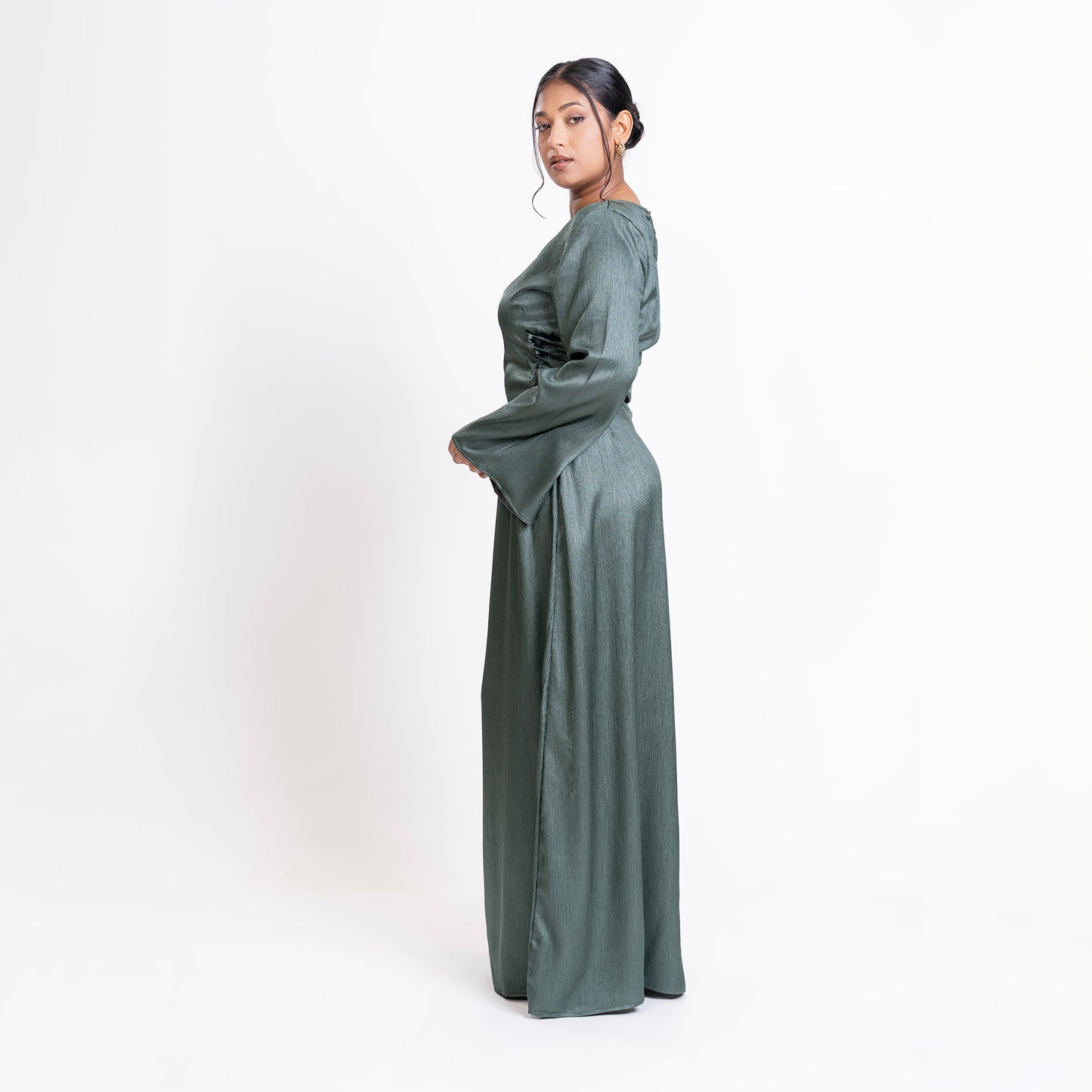 Jade shimmer side-lace maxi