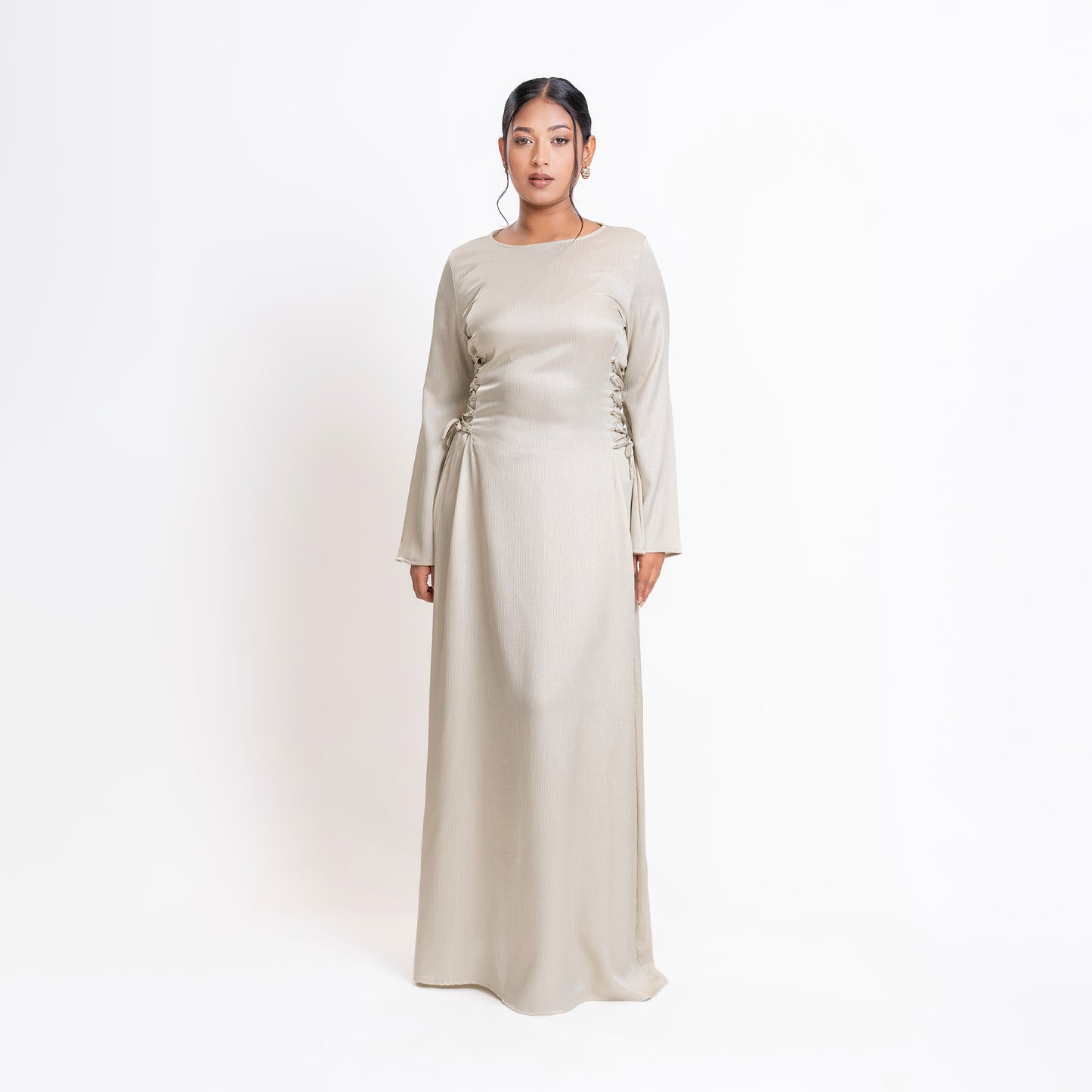 Ivory shimmer side-lace maxi