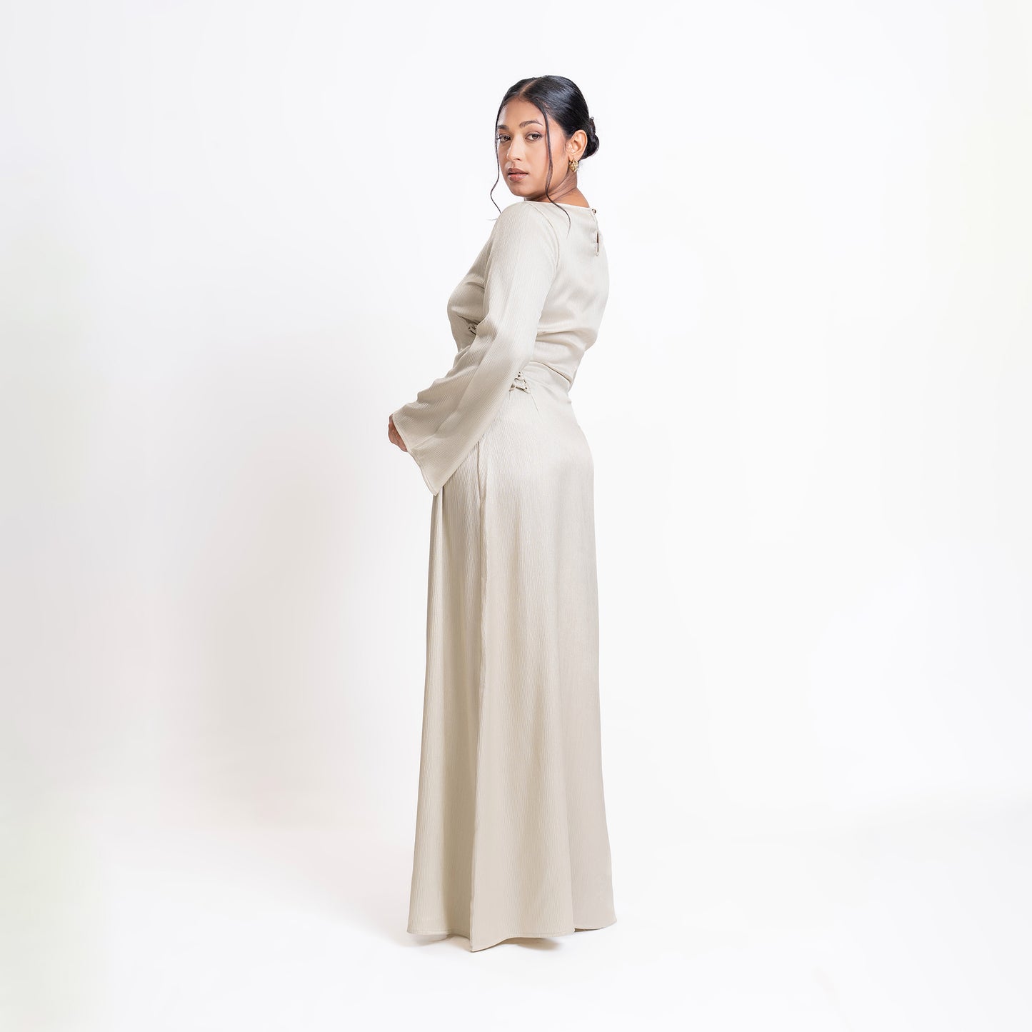 Ivory shimmer side-lace maxi