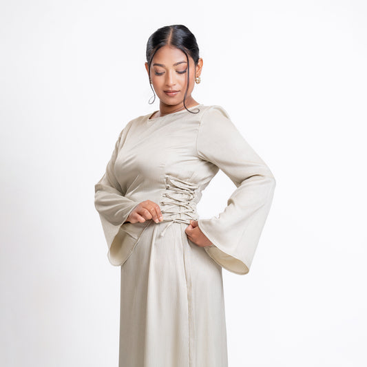 Ivory shimmer side-lace maxi