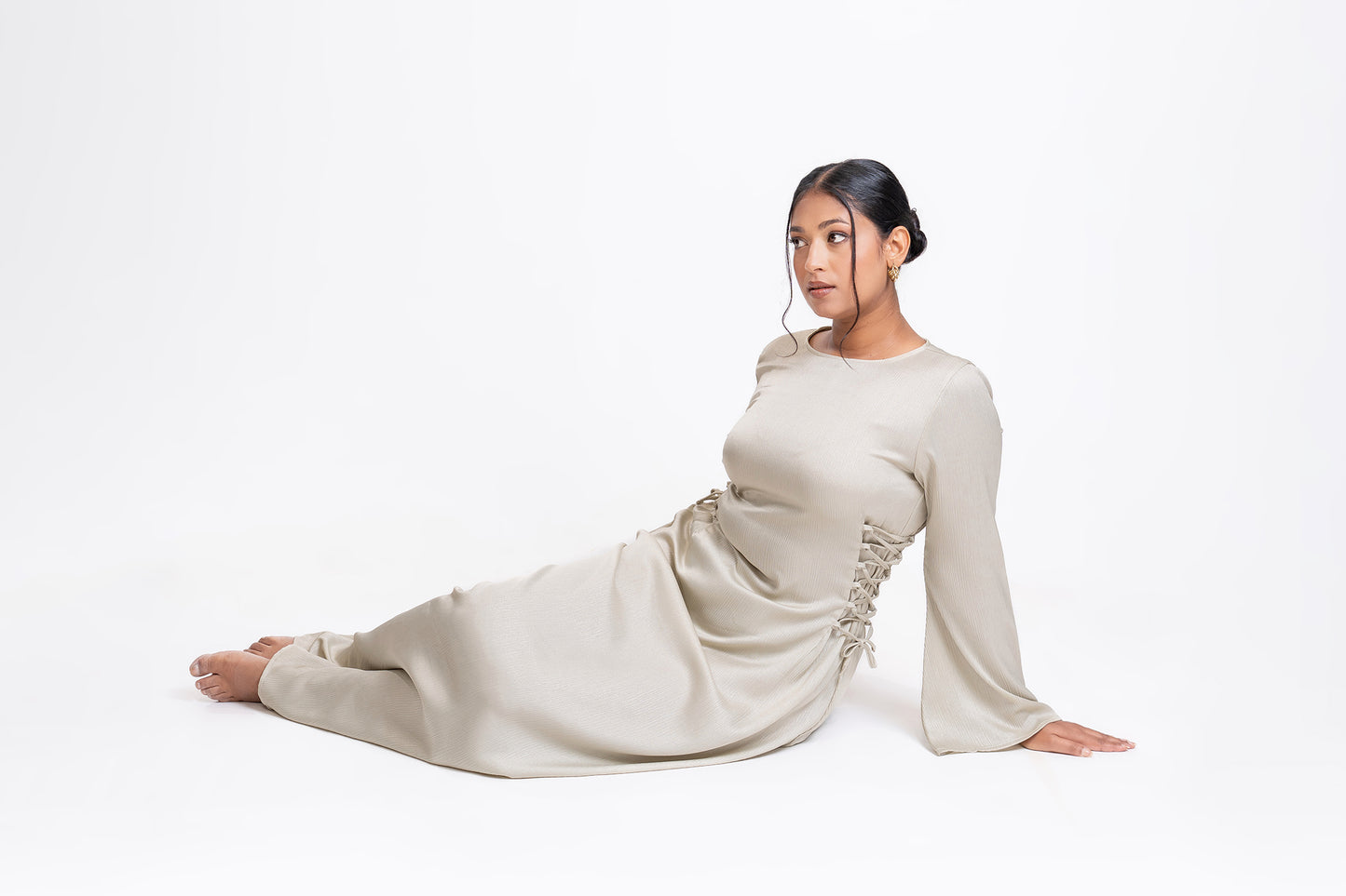 Ivory shimmer side-lace maxi