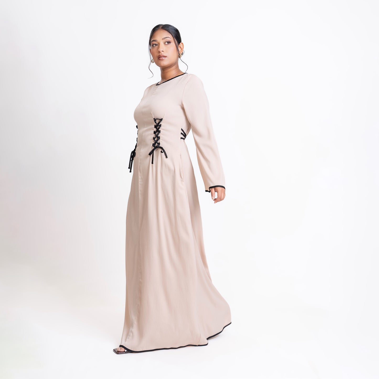 Cream and Black detail Front-lace dress