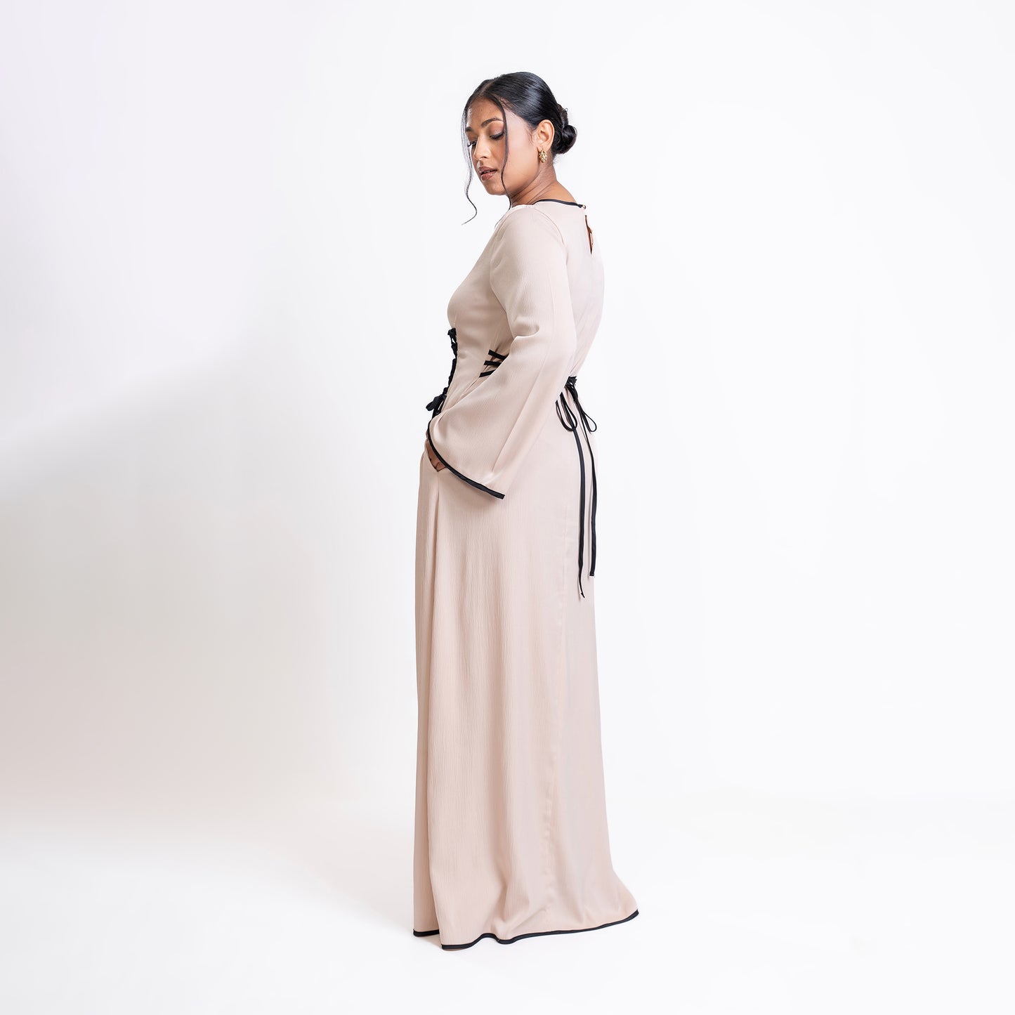 Cream and Black detail Front-lace dress