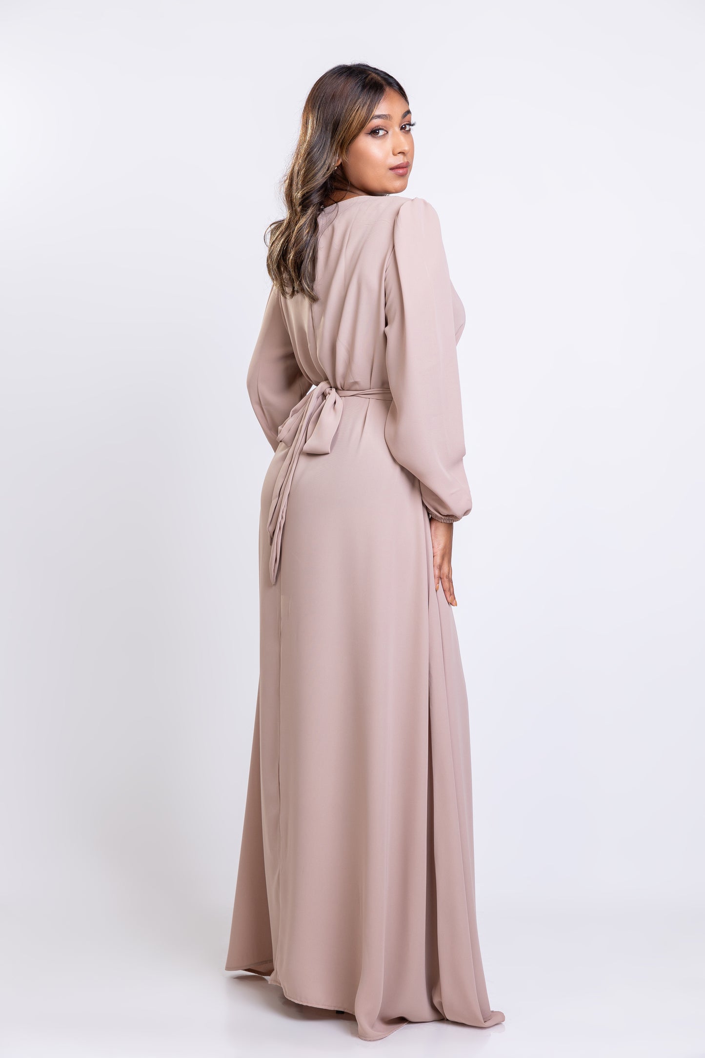 Beige Georgette Tie-waist maxi