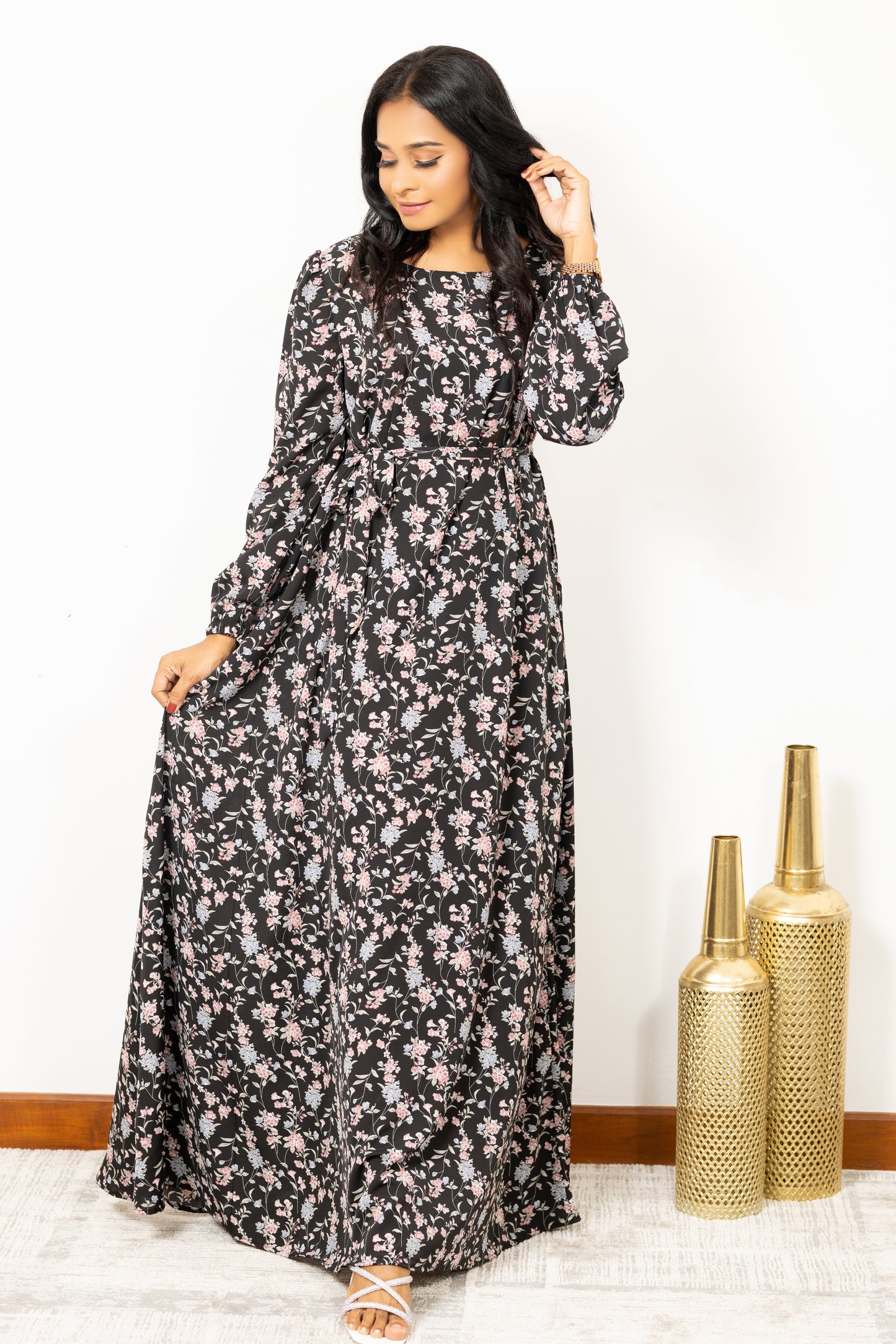 Black floral print maxi