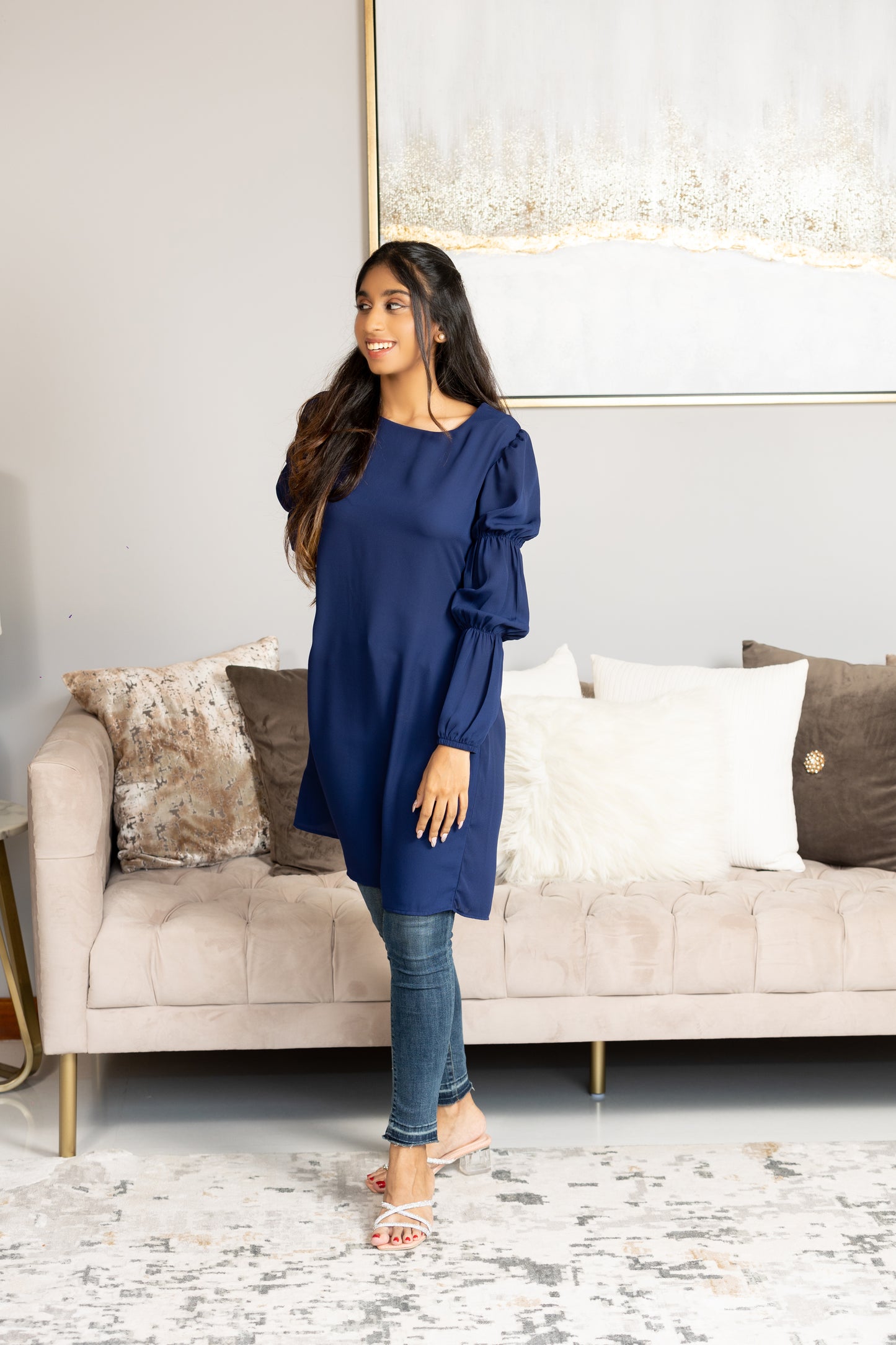 Blue tiered-sleeve top