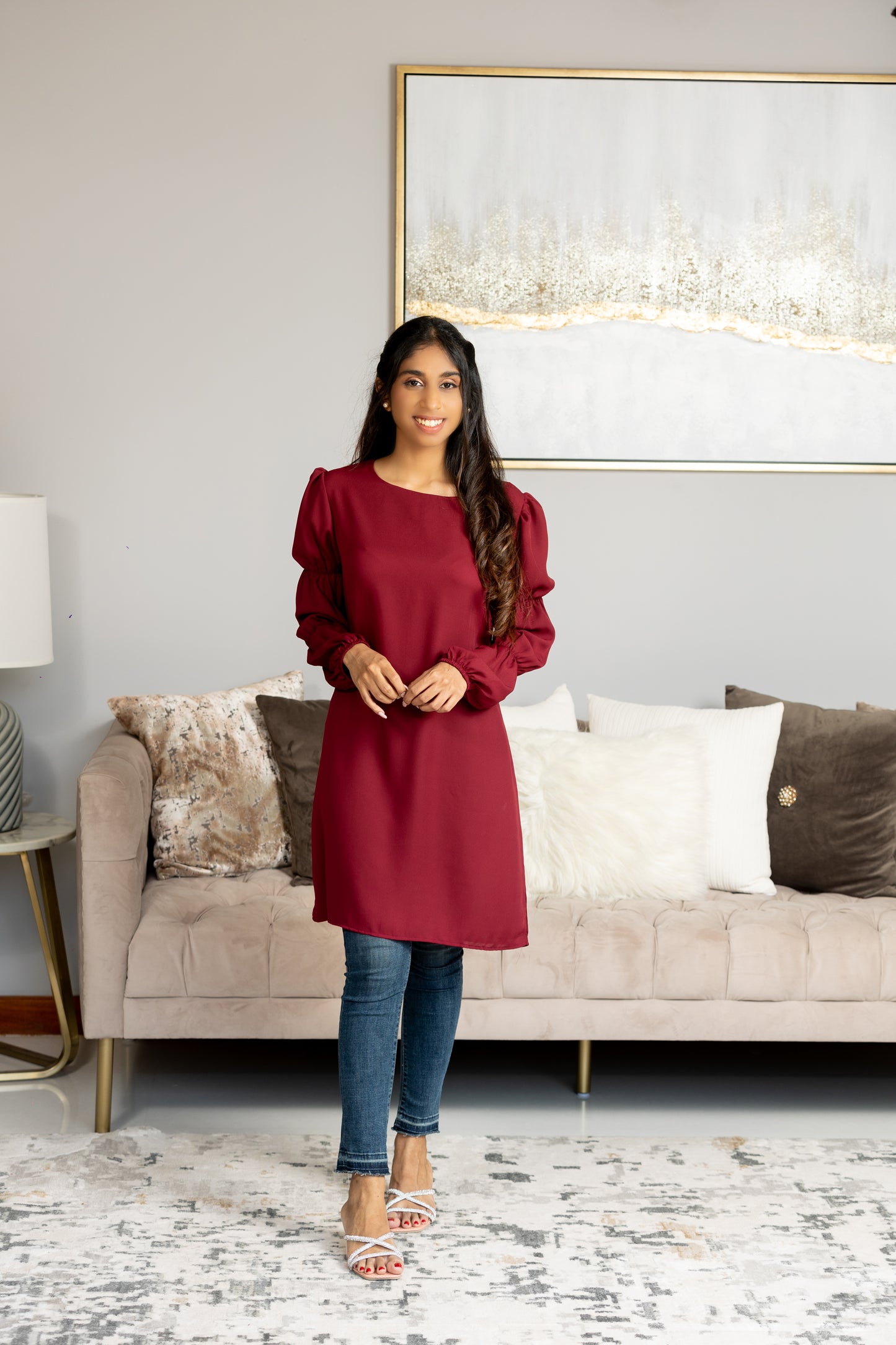 Maroon tiered-sleeve top