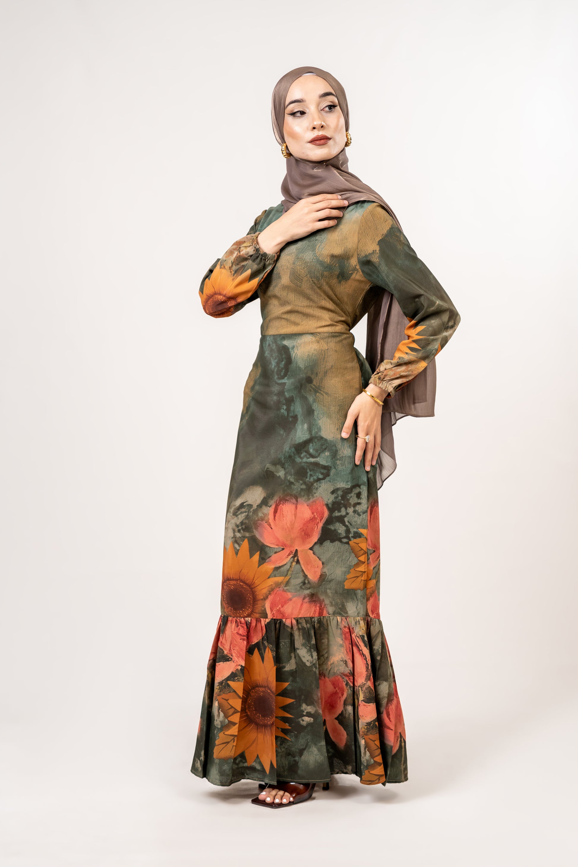 Georgette sunflower print dress