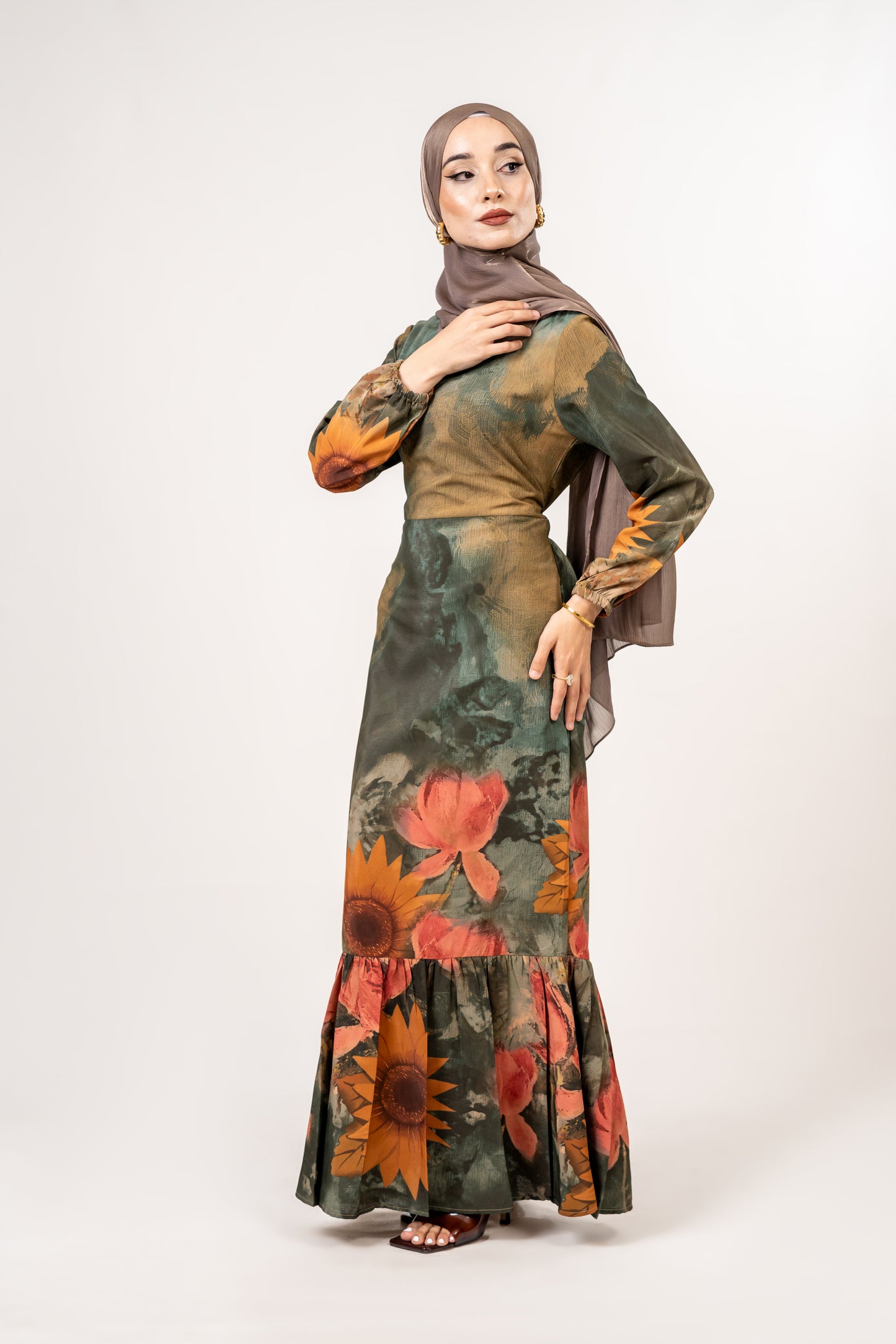 Georgette sunflower print dress