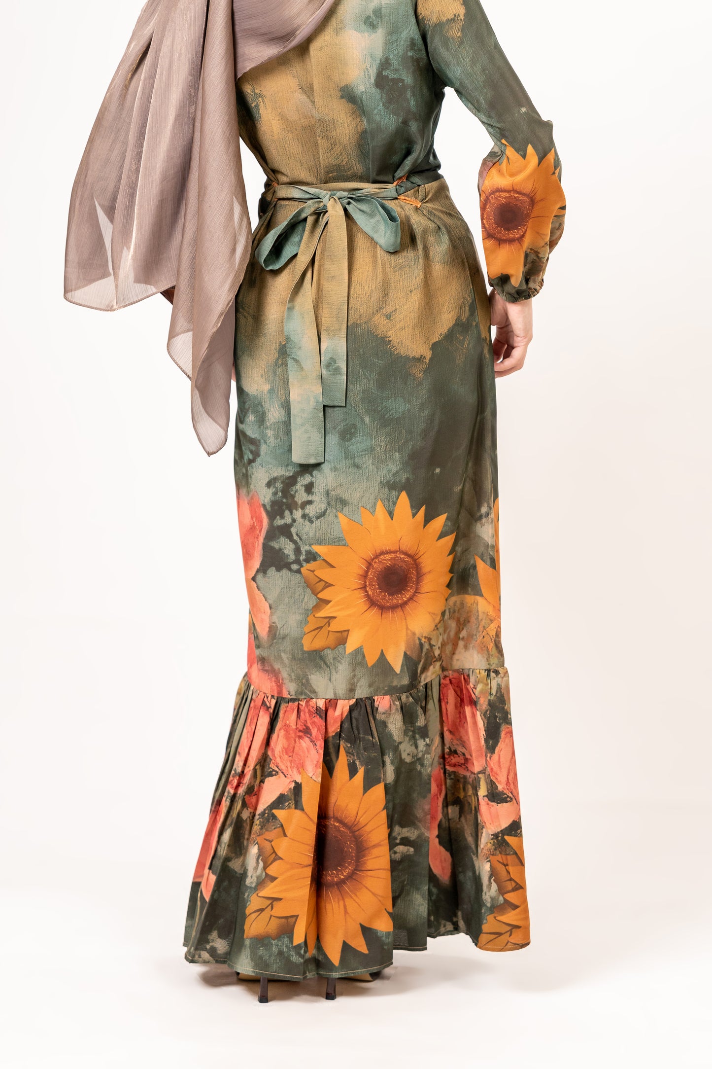 Georgette sunflower print dress