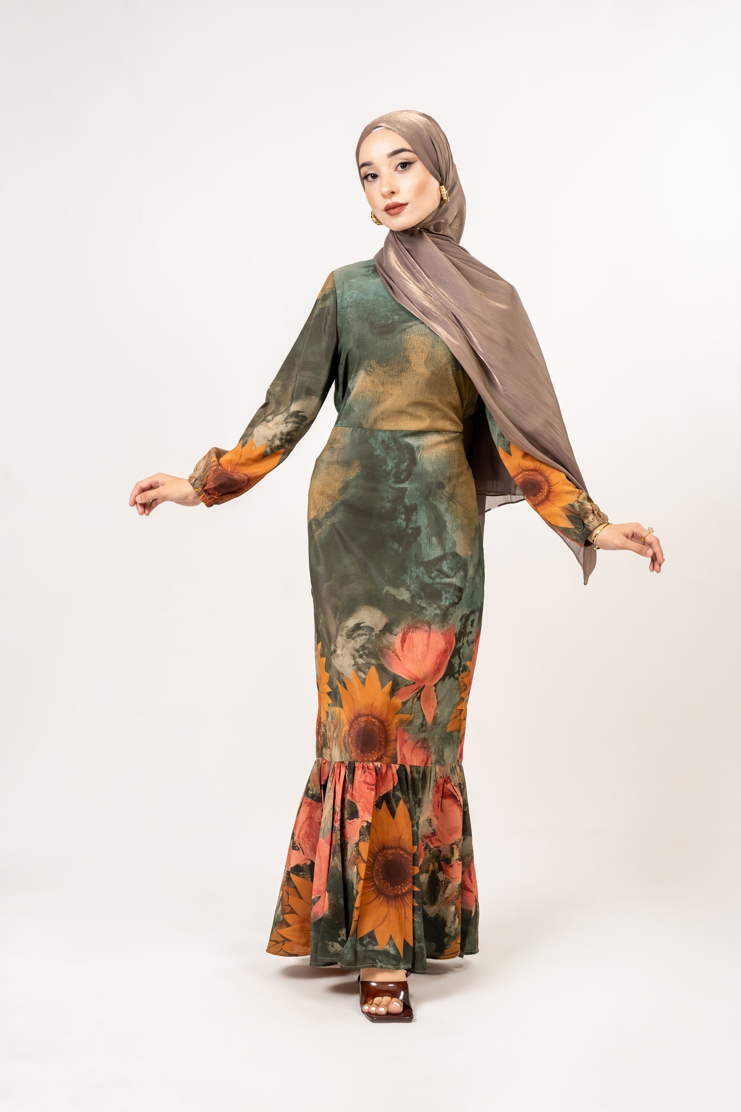 Georgette sunflower print dress